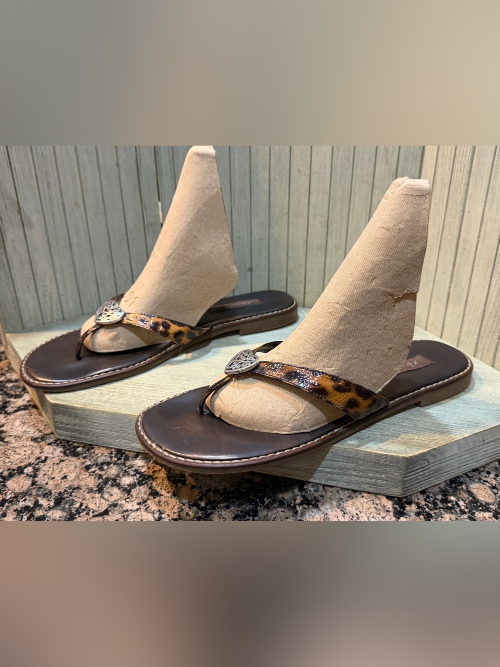 Brighton Leopard Print Thong Sandals - Brown 11M